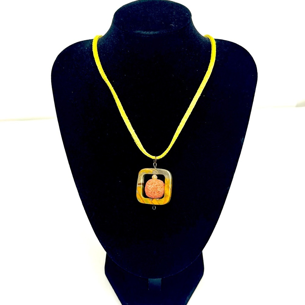 Bold Pendant Necklace with Lime Green Leather Cord